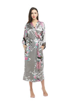 Women Long Robe Kimono Bathrobe Gown with Pockets Sexy Wedding Bride Bridesmaid Dressing Gown Oversize Satin Homewear Loungewear