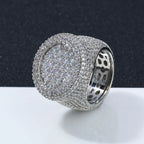 Hip Hop Iced out Diamond Round Ring Full Pave Big Circle Honeycomb Brilliant Cut CZ Brass Rings Jewelry Men Women Gift