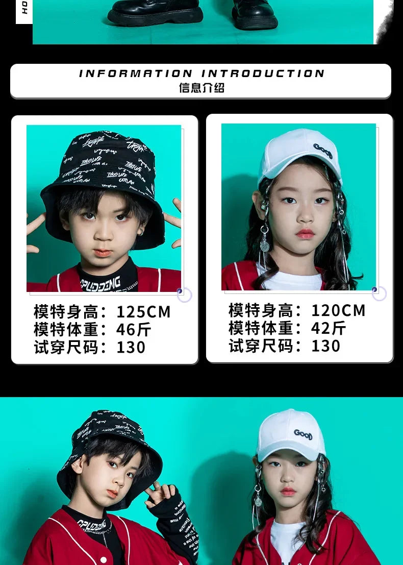 Kids Teenage Streetwear Hip Hop Clothing Red Shirt Tops Casual Cargo Jogger Pants For Girl Boy Jazz Dance Costume Rave Clothes