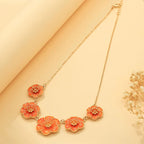Vintage Drip Oil Flower Pendant Necklace Earrings Bracelet Ring Set for Women Elegant Floral Clavicle Chain Party Jewelry Set