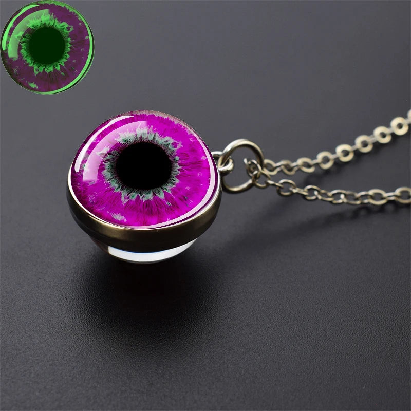 Evil Eye Necklace Charming Blue Violet Green Human Eye Necklaces for Men Women Glass Ball Pendant Chains Jewelry Halloween Gift