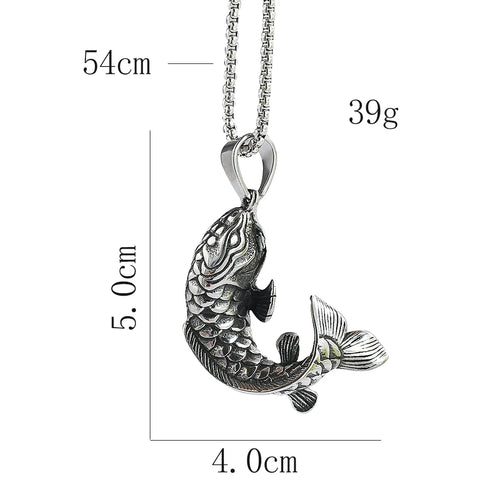 Fortune Koi Fish Necklace for Men Women Good Luck Wealth Retro Jumping Carp Pendant Stainless Steel Jewelry Best Gifts