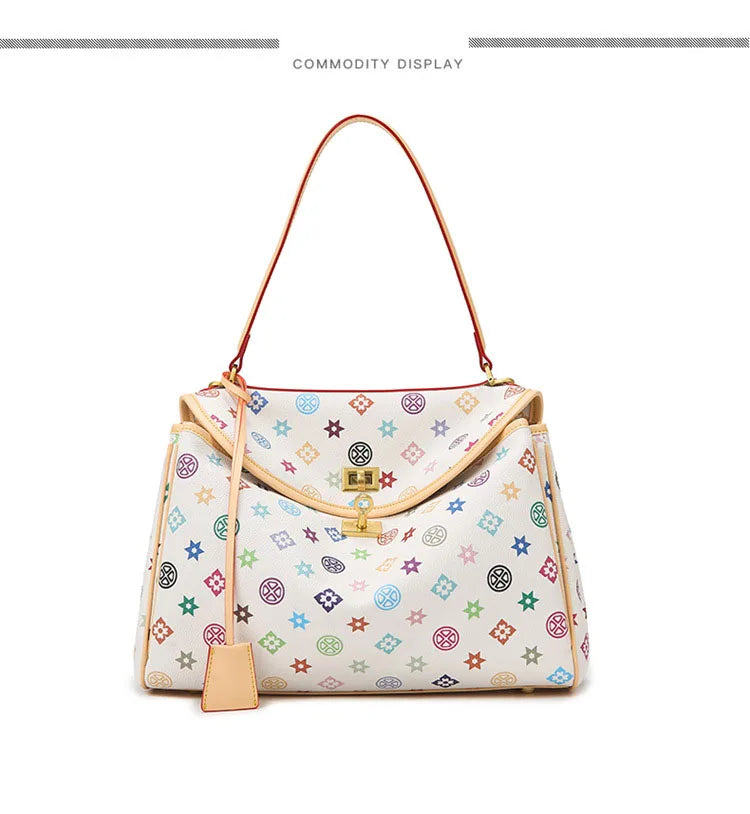 Ladies' tote bag, European and American retro handbag, printed underarm bag, fashionable commuting crossbody bag
