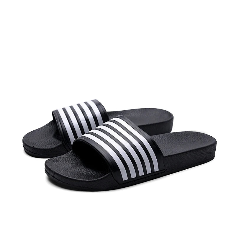 New Men's Slippers Black And White Striped Soft EVA Flip Flops Couple 38-50 House Sandals for Men Size 48 Summer Beach Slippers