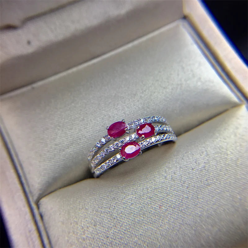 Wedding Ring for Women Real Pure 925 Sterling Silver Natural Ruby Genuine Gemstone Rose Gold Birthstone Engagement