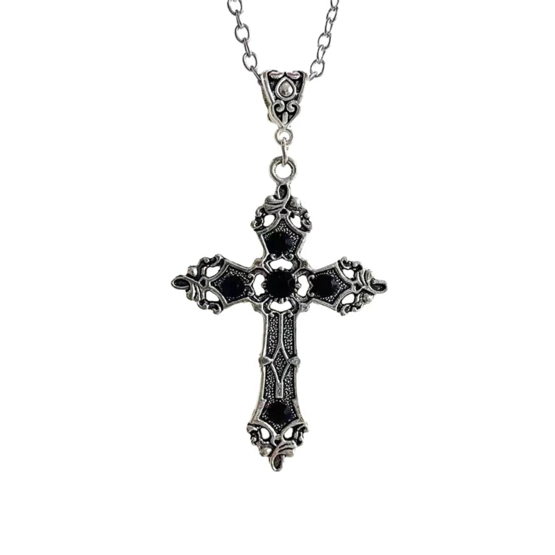 European and American Cross Necklace Gemstones Neck Chain Large Crosses Pendant Religious Jewelry Women Choker Neckchain