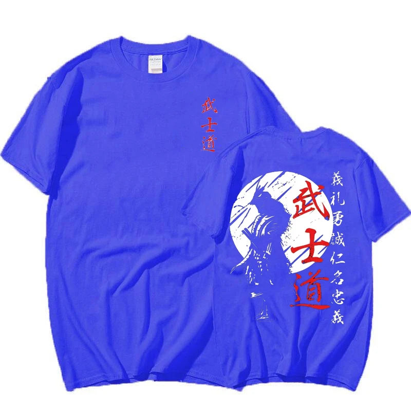 Japan Samurai Spirit T Shirts for Men Japanese Style Back Print Loose Oversized Tops T-shirt Bushido Male Gifts Tee