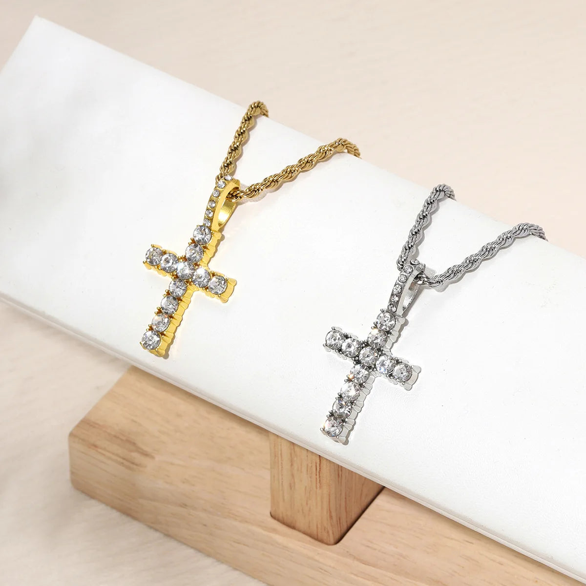 Cross Necklace for Men Gold Necklace for Women Cross Jewelry Silver Plated Solid Iced Cubic Zirconia Stainless Steel Pendant