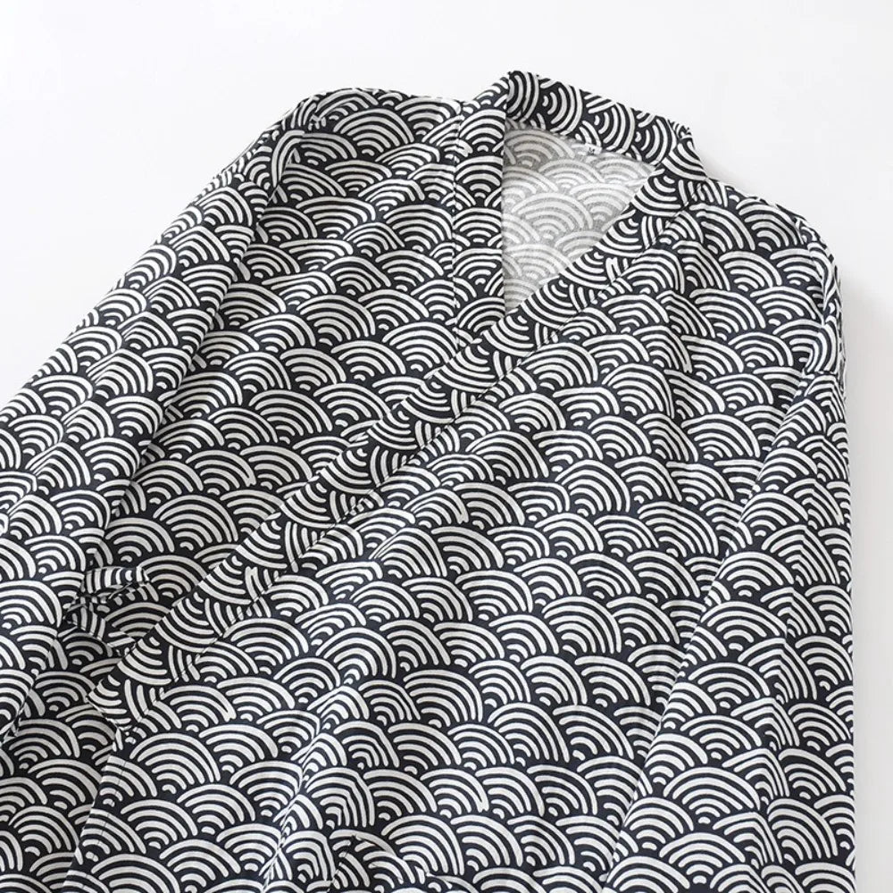 Bath Robe V-Neck Men's Kimono Bathrobe Long Sleeve Loose Kimono Pajamas Print Thin Japanese-Style Yukata Bath Wear
