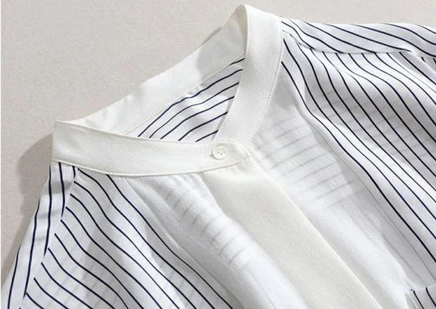 Shirts & Blouses For Women Striped Thin Style Woman Top Button Up Novelty 2025 Cute And Elegant Basic Premium Promotion Xl