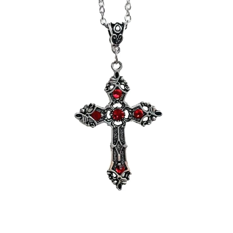 European and American Cross Necklace Gemstones Neck Chain Large Crosses Pendant Religious Jewelry Women Choker Neckchain