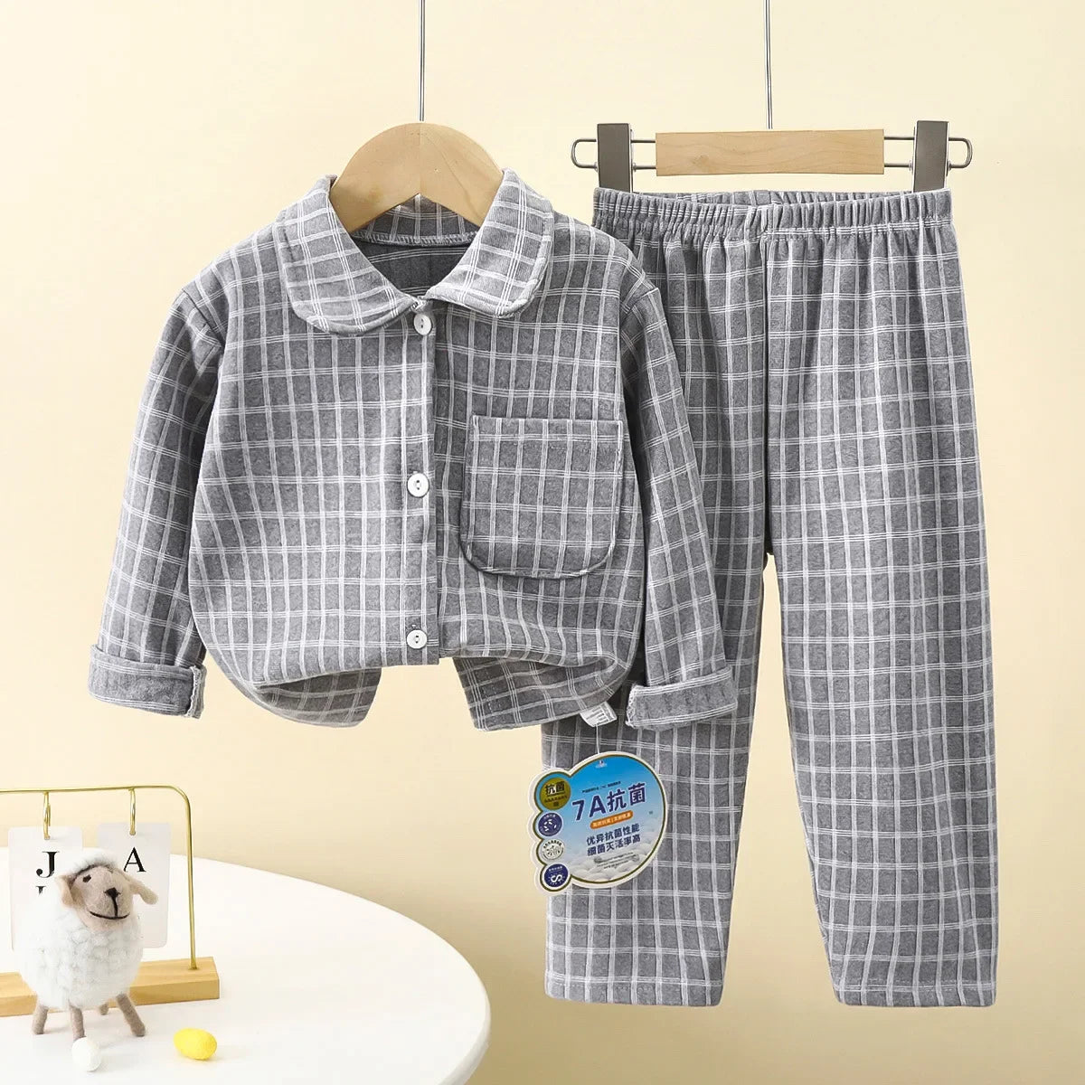 Boys Girls Autumn Pajamas Homewear Kids Casual Plaid Long Sleeve Lapel Shirt with Pants Pyjamas Youth Sleepwear Clothing Sets
