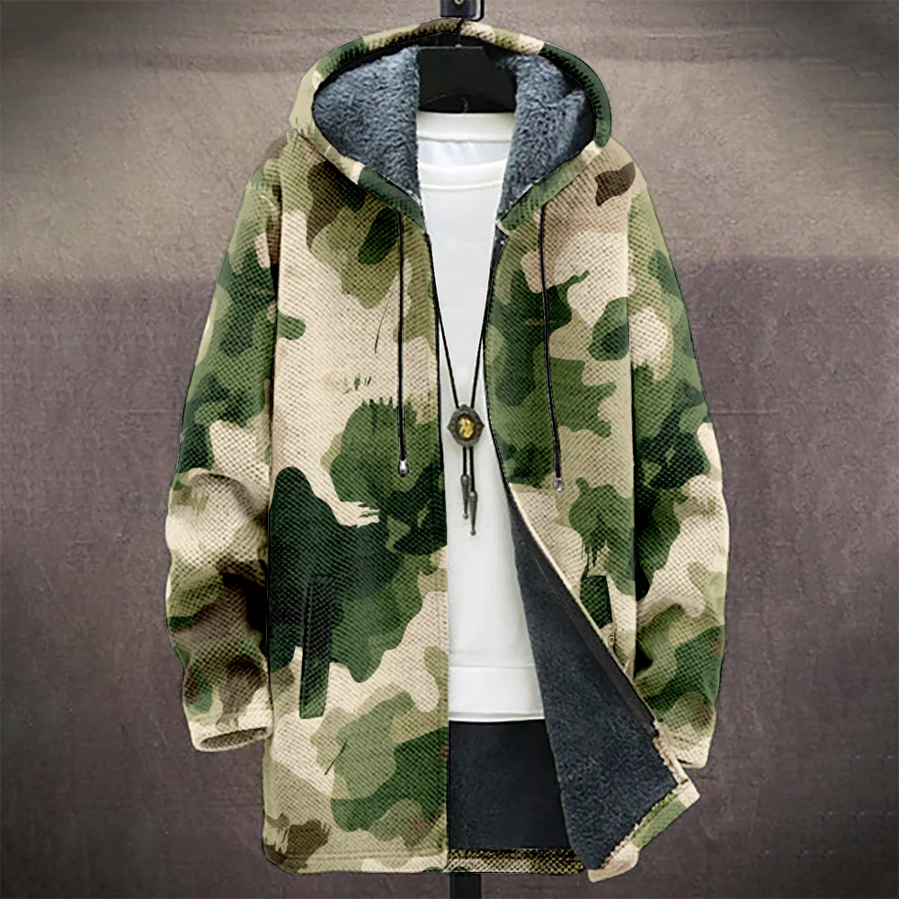 Men's Camouflage Hooded Coat with Fleece Lining Cold Weather Warm Jacket for Autumn Winter Outdoor Streetwear Fashion Trend