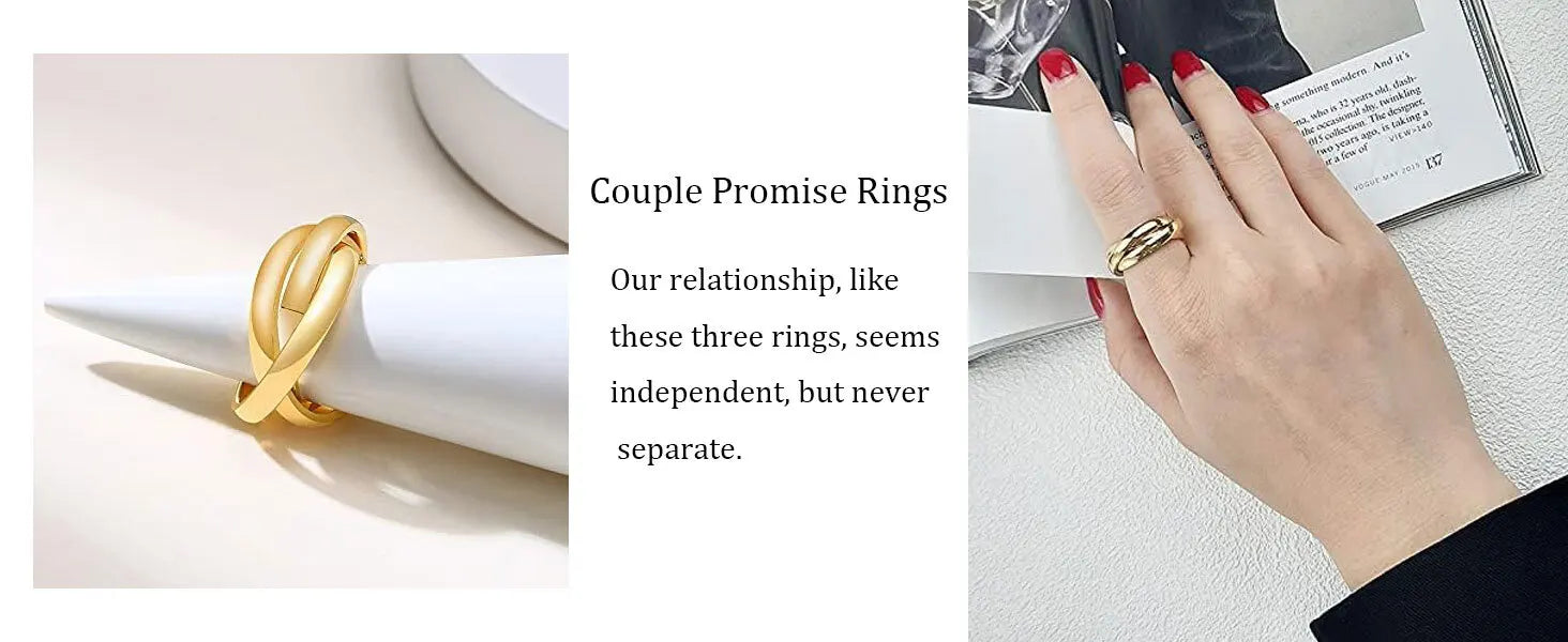 Stainless Steel Interlocked Triple Ring for Women Multi Color Wedding Band Bague Three in One