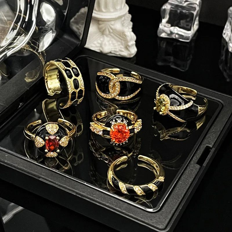 Finger Ring With Ancient Style Dark And Fashionable Personality Drop Glazed Ring Niche Design Temperament Fashionable Jewelry