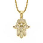 Hamsa Hand of Fatima Necklace Pendant & Chain For Men Women's Gold Color Stainless Steel Palm Necklaces Turkish Jewelry Gift