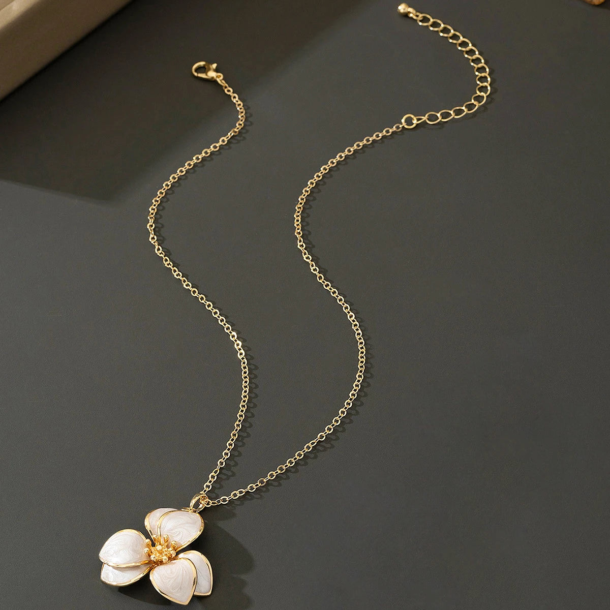 Elegant Jewelry Set for Women Wholesale Gold Color Ring Bangle Green White Enamel Flower Stud Earrings and Choker Necklace