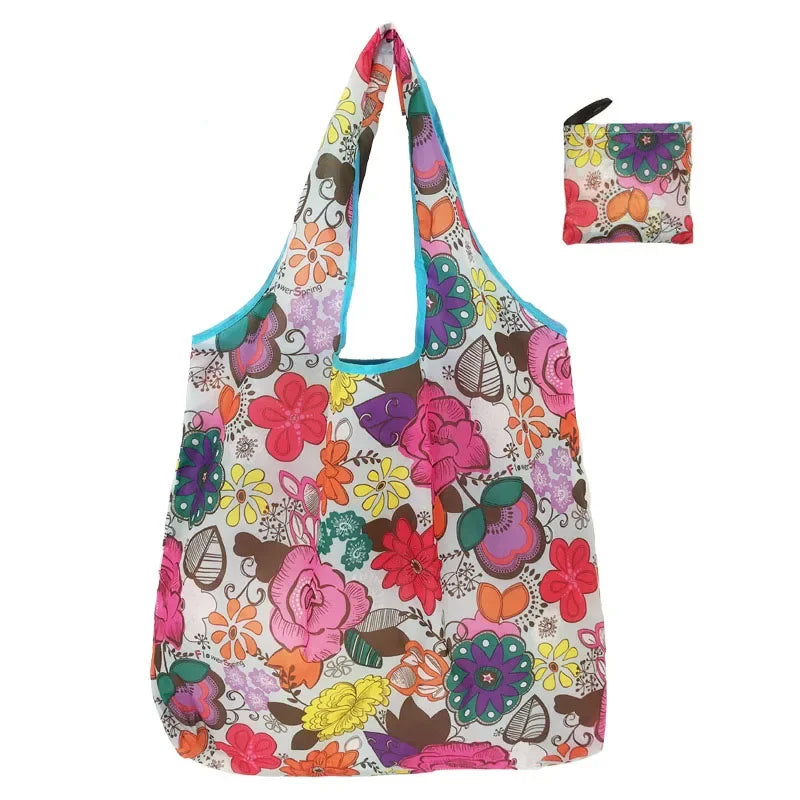 Tote Bags Flower Print Women's Grocery Handbags Outdoor Foldable Shopper Eco Shopping Bag Reusable Storage Bag Organizer Bags