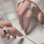 Irregular Pleated Ring for Women Men Open Adjustable Rings Wide Trendy Finger Rings Y2K Accessories Fashion Punk Jewelry