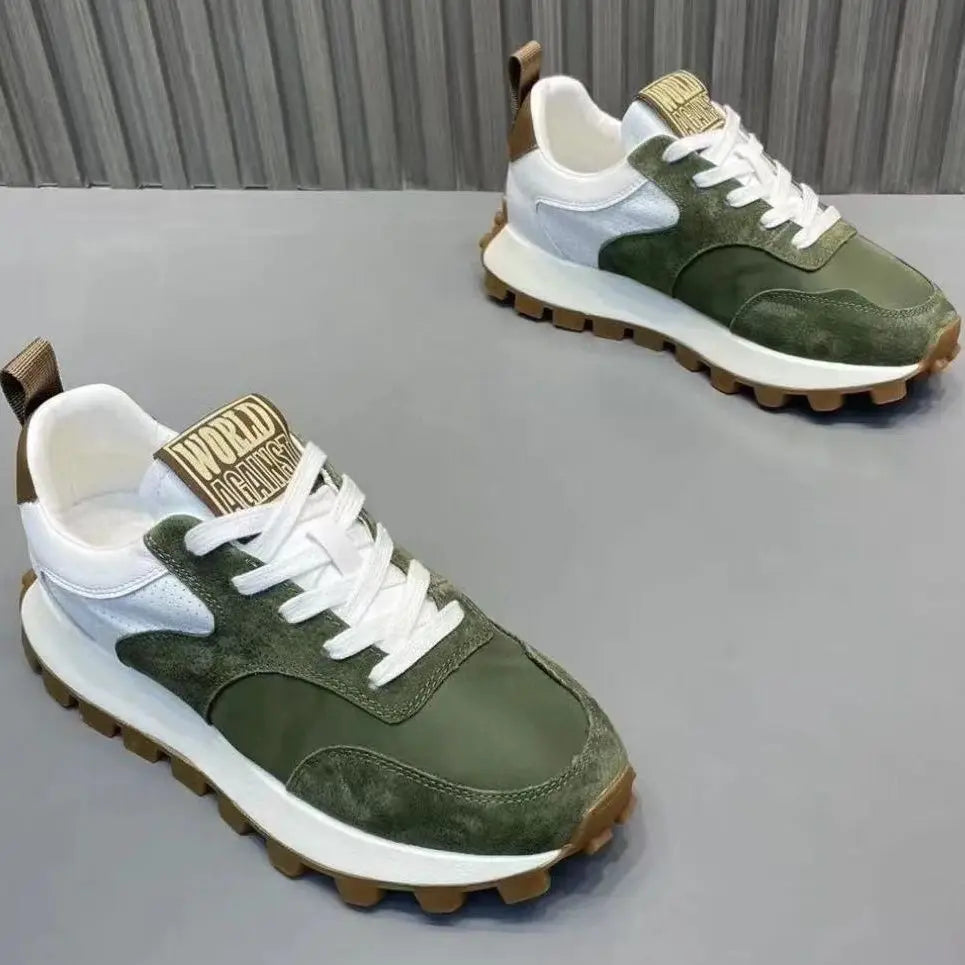 New lug sole anti skid sneakers for men travel walking shoes man fashion lace up trainers male faux leather sneaker wedged shoes