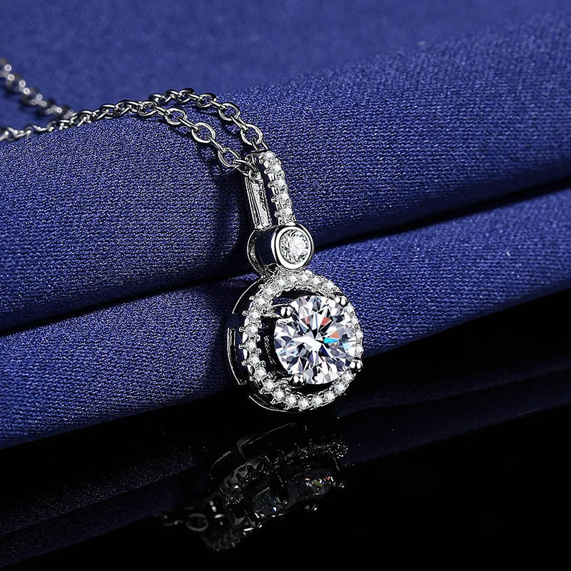 Necklace For Women 100% Sterling S925 Silver With White Gold Plated Lab Diamond Jewelry Wedding Pendant Zircom