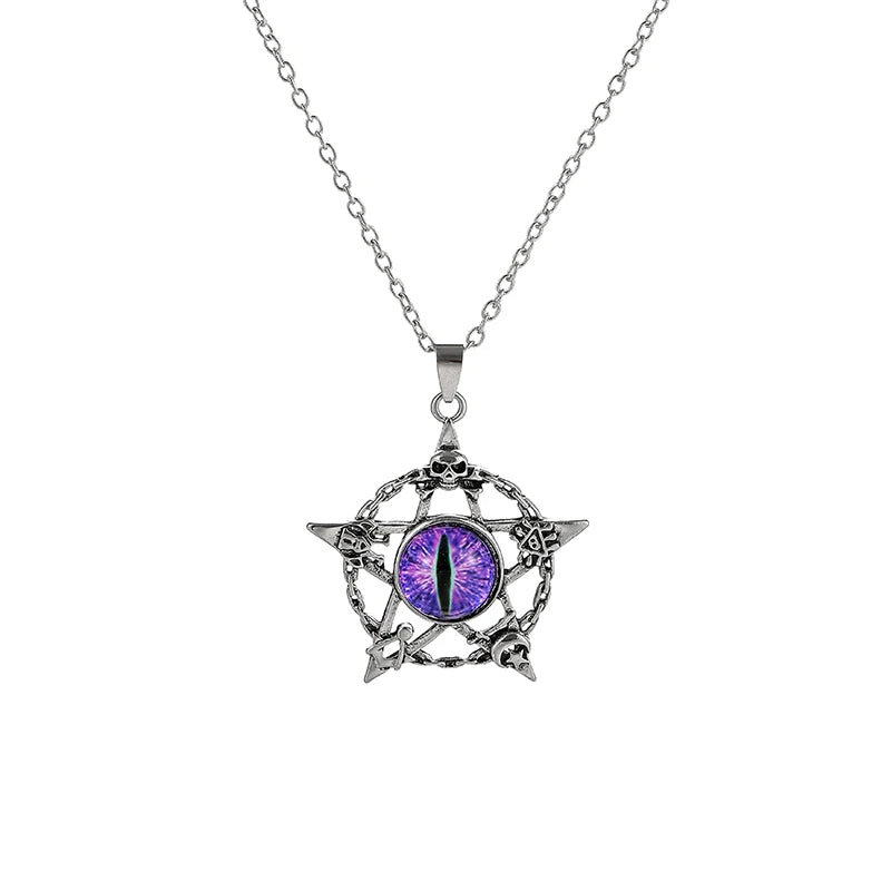 Antique Evil Eye Pendant Necklace For Women Men Creative Punk Hollow Star Colorful Eyeball Connect Choker Chain Jewelry Gifts