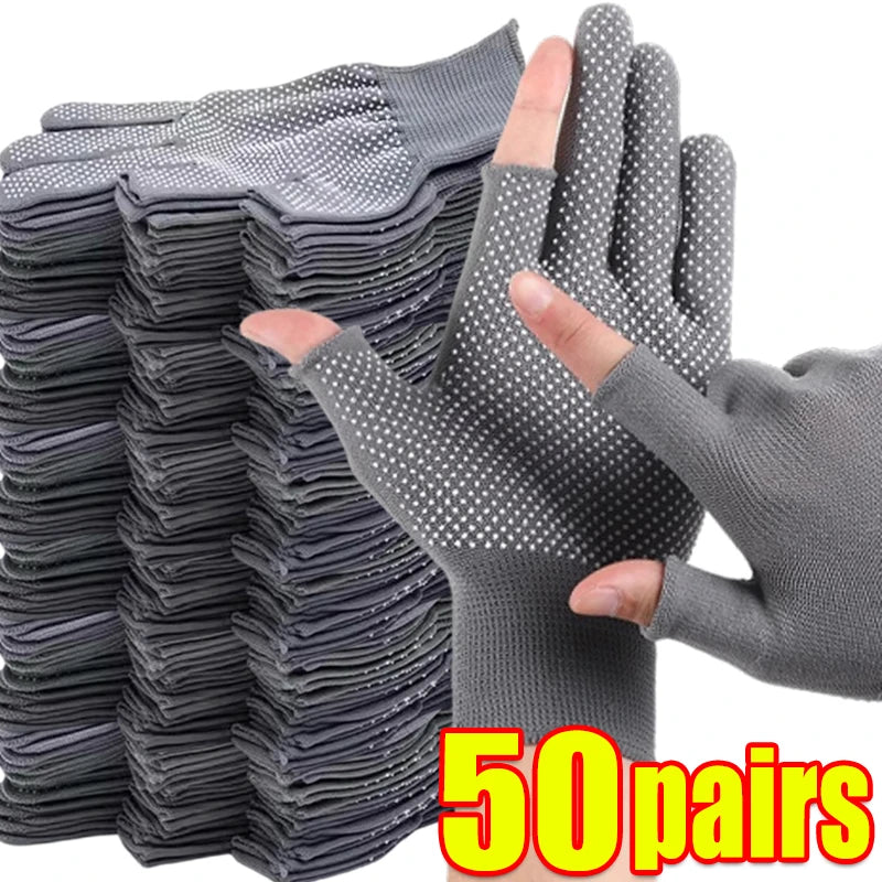 1/50pairs Nylon Gloves with Touch Screen Adhesive Anti Slip and Wear-resistant Labor Protection Men's and Women's Work Gloves