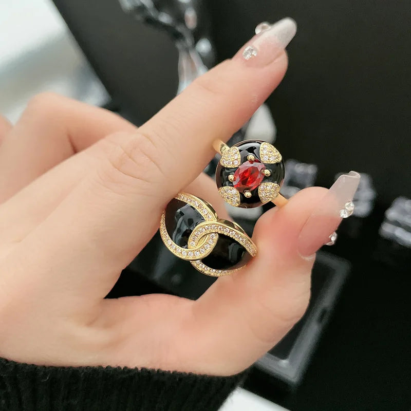 Finger Ring With Ancient Style Dark And Fashionable Personality Drop Glazed Ring Niche Design Temperament Fashionable Jewelry