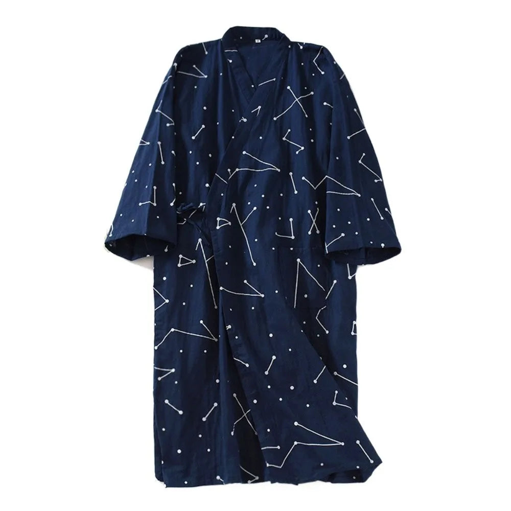 Bath Robe V-Neck Men's Kimono Bathrobe Long Sleeve Loose Kimono Pajamas Print Thin Japanese-Style Yukata Bath Wear