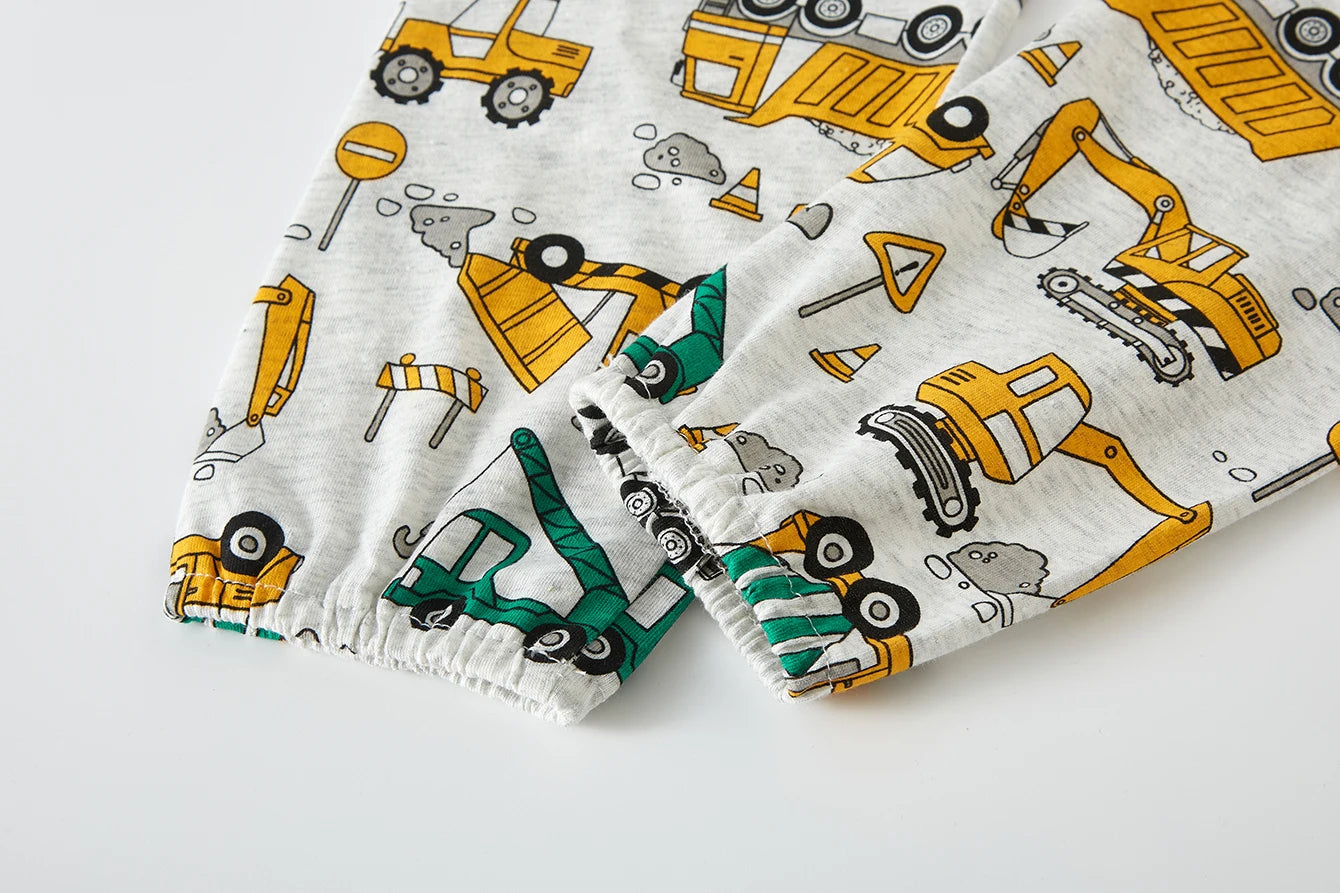 Pajamas Set for Boys 100% Cotton Full Print Excavator Kids Pjs Long Sleeve Elastic Cuffs Soft Sleepwear For Age 1-8 Years