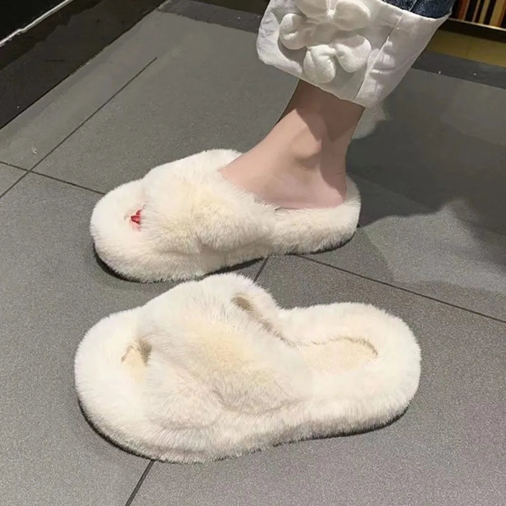 Lovely Slides Homewear Slippers Anti Slip Thick Flat Slippers Solid Color Warm Slippers Women Indoor