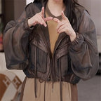 Design Pocket Sunscreen Jacket Women 2025 Summer Fashion Breathable Sun Protection Coat Loose Large Size Hooded Short Jacket