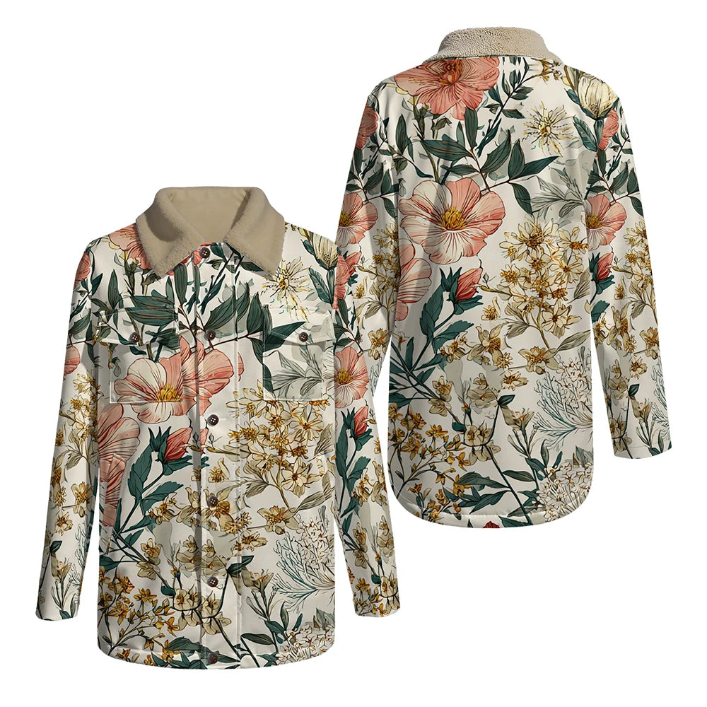 Elegant Floral Print Long Sleeve Coat with Soft Faux Fur Collar Perfect for Spring and Autumn Casual Fashion and Daily Outerwear