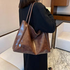 Tote Women's Bag Korean Style Large Capacity Soft Leather Shoulder Bag Retro Casual Hand-held Bucket Bag 2025 Одноплечевая сумка
