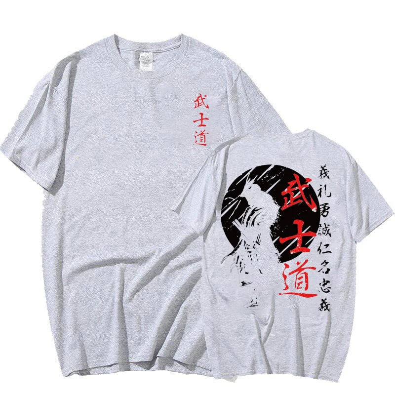 Japan Samurai Spirit T Shirts for Men Japanese Style Back Print Loose Oversized Tops T-shirt Bushido Male Gifts Tee