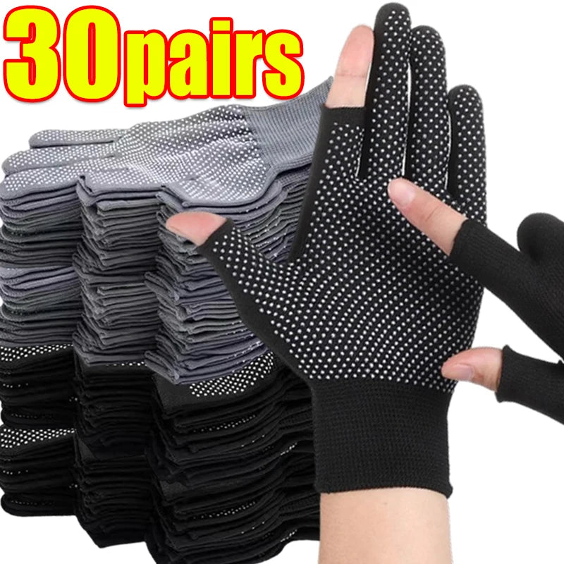 1/50pairs Nylon Gloves with Touch Screen Adhesive Anti Slip and Wear-resistant Labor Protection Men's and Women's Work Gloves