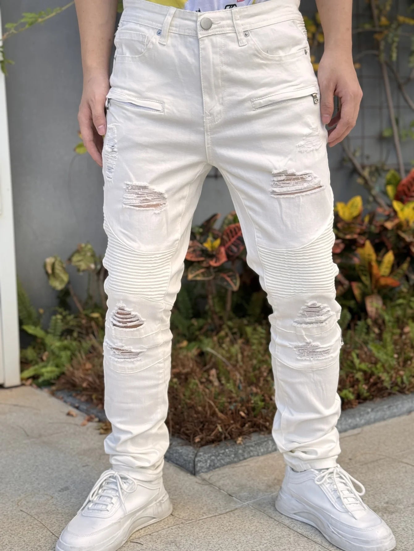 Fashionable Men's Jeans   Cool and Stylish Hip Hop Style Casual Pants   White Cotton Blended Fabric   Breathable and Comfortable