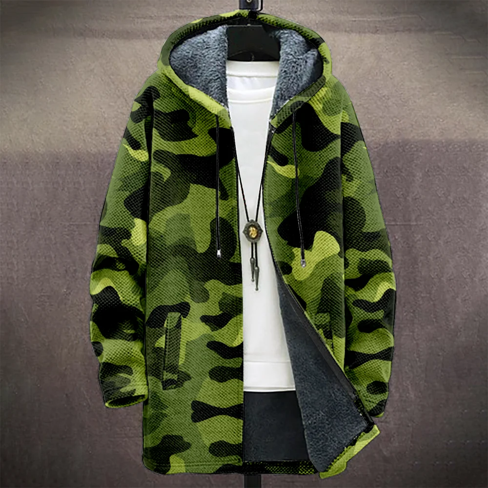 Men's Camouflage Hooded Coat with Fleece Lining Cold Weather Warm Jacket for Autumn Winter Outdoor Streetwear Fashion Trend