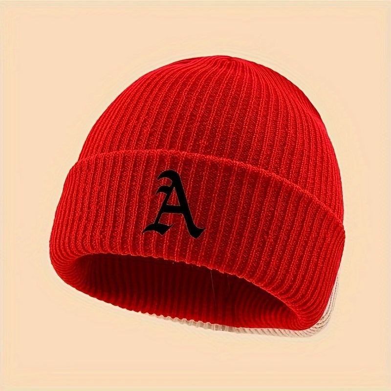 Cozy & Stylish Embroidered Letter A Winter Beanie - Soft, Stretchy Knit Skull Cap for Men & Women | Breathable, Warm Acrylic Wool-Blend | Perfect for Outdoor Activities | Hand Washable