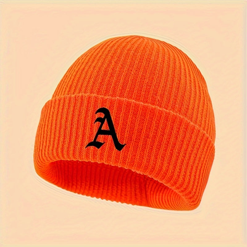 Cozy & Stylish Embroidered Letter A Winter Beanie - Soft, Stretchy Knit Skull Cap for Men & Women | Breathable, Warm Acrylic Wool-Blend | Perfect for Outdoor Activities | Hand Washable