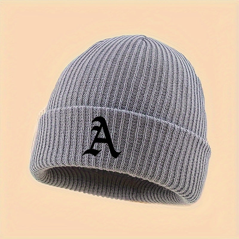 Cozy & Stylish Embroidered Letter A Winter Beanie - Soft, Stretchy Knit Skull Cap for Men & Women | Breathable, Warm Acrylic Wool-Blend | Perfect for Outdoor Activities | Hand Washable