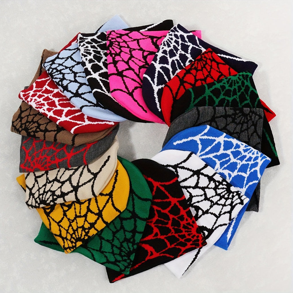 Vintage Elastic Knitted Y2K Personalized Halloween Spider Web Beanie Autumn Winter Warm Pullover Cap