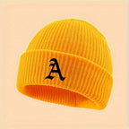 Cozy & Stylish Embroidered Letter A Winter Beanie - Soft, Stretchy Knit Skull Cap for Men & Women | Breathable, Warm Acrylic Wool-Blend | Perfect for Outdoor Activities | Hand Washable