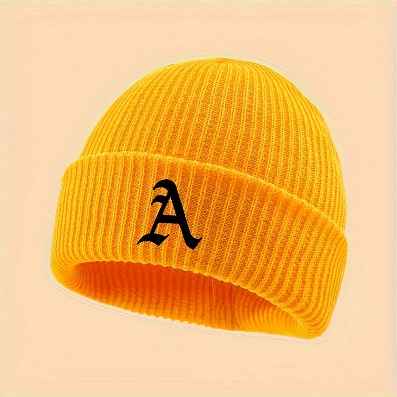 Cozy & Stylish Embroidered Letter A Winter Beanie - Soft, Stretchy Knit Skull Cap for Men & Women | Breathable, Warm Acrylic Wool-Blend | Perfect for Outdoor Activities | Hand Washable